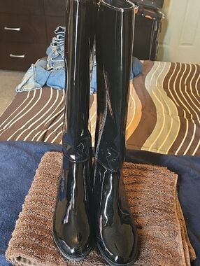 AEROSOLES Black Patent Knee-High Boots